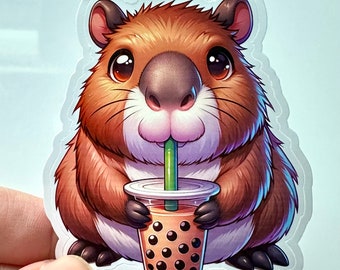 Capybara Boba Tea Sticker, for Laptops, Water Bottles, Notebooks, Phone, Cute Decal, Gift