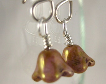 Pink/Gold Italian Glass Drop Earrings