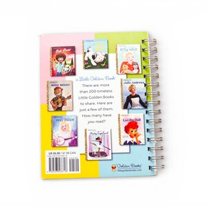 May include: A spiral-bound notebook with a colorful cover featuring miniature Little Golden Book covers. The books showcase illustrations of Bob Ross, Willie Nelson, and other celebrities. The text reads "a Little Golden Book" and "How many have you read?"