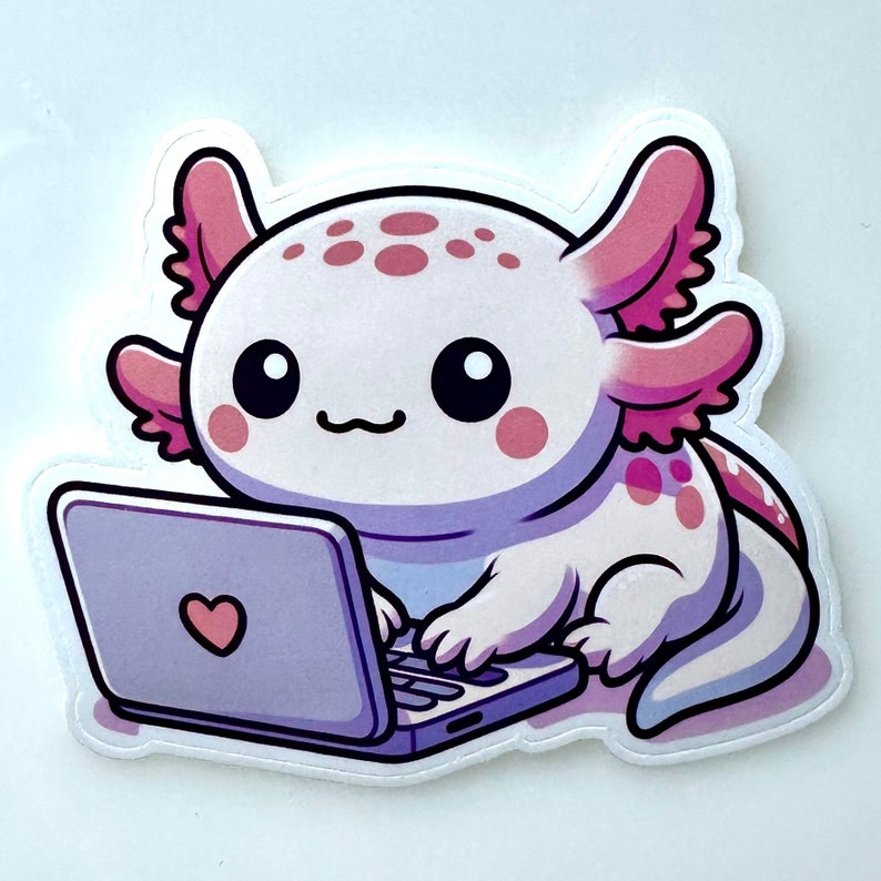 Axolotl with Computer Sticker, for Laptops, Water Bottles, Notebooks, Phone, Cute Decal, Gift image 2