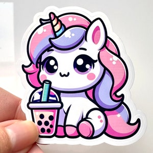 Unicorn Boba Tea Sticker, for Laptops, Water Bottles, Notebooks, Phone, Cute Decal, Gift