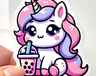 Unicorn Boba Tea Sticker, for Laptops, Water Bottles, Notebooks, Phone, Cute Decal, Gift