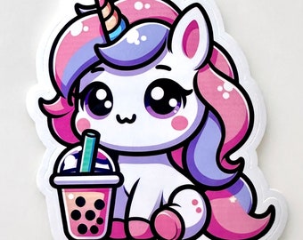 Unicorn Boba Tea Sticker, for Laptops, Water Bottles, Notebooks, Phone, Cute Decal, Gift