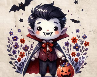 Cute Vampire Png, Happy Trick or Treat Png, Vampire in the Fall png, Spooking for Candy Png,Halloween Png, Nursery Vampire PNG