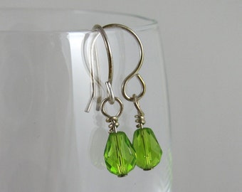 Green Faceted Glass Drop Earrings