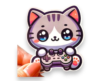 Gamer Cat Sticker, for Laptops, Water Bottles, Notebooks, Phone, Cute Decal, Gift