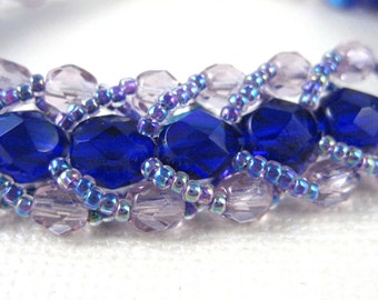 Cobalt and Lavender Caterpillar Adjustable Bracelet