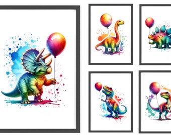 Collection of 5 Dino Digital Prints - Perfect for the Nursery, Bedroom, Playroom, or Anywhere, Gift for Boys or Girls