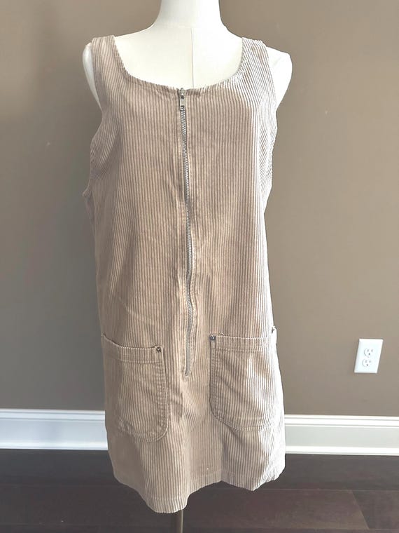 Vintage Center Aisle Tan Coduroy Front Zip Jumper Dress With