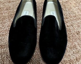 Mocassini da fumo vintage Liz Claiborne in velluto nero taglia 8.5