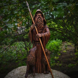 Odin statue, Allfather, Wotan, Viking, Pagan god, Altar, Mythology, Wooden sculpture