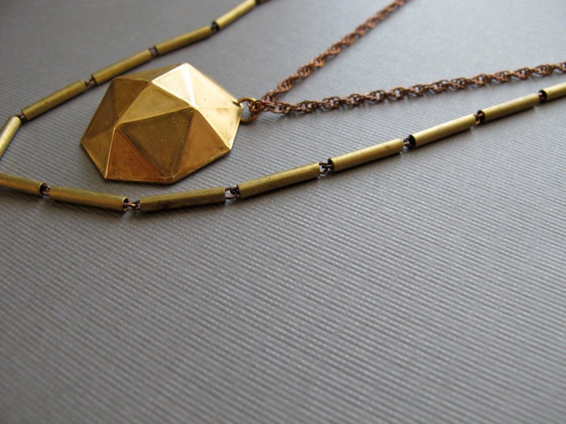 Layered Geometric Chain Necklace with Brass Charm and 1970s | Etsy