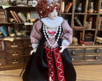 Miniature 1:12 Dollhouse Artisan Queen Elizabeth I  Doll