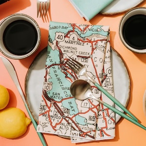 Bay Area Mapkins ®, zweier Set Map Servietten, Mapkins, San Francisco, Marin, Napa, Sonoma, Oakland, East Bay Mapkins, Bio-Baumwolle