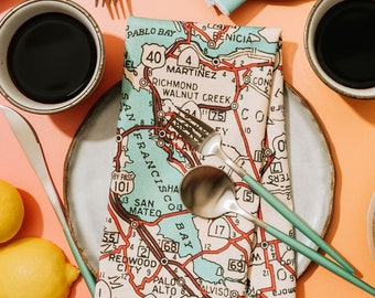 Bay Area Mapkins ®, Set of Two Map Napkins, Mapkins, San Francisco, Marin, Napa, Sonoma, Oakland, East Bay Mapkins, Organic Cotton