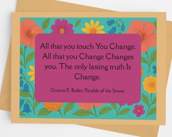 Octavia Butler Note Card, Octavia Butler Blank Card, Parable Of The Sower, Change, Cards Of The Resistance Collection