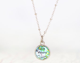 Tiny Map Necklace, petite map pendant necklace made with vintage maps super cute Valentines Day gift, engagement gift, anniversary gift