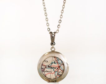 Custom Vintage Map Locket You Choose The Location Antiqued Brass or Brushed Silver Finish - Great Gift for Travelers, Moms, Lovers, Friends