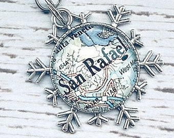 San Rafael Map Christmas Ornament, Marin County, Gift Box, Map Ornament, Snowflake Ornament, Snowflake, Ornament, FREE SHIPPING