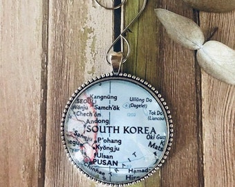 South Korea Ornament, Seoul, Soul, Taegu, Pusan, Samch'ok, Travel Tree, Ornament, Map Ornament, Ornaments, Personalized, Free Shipping