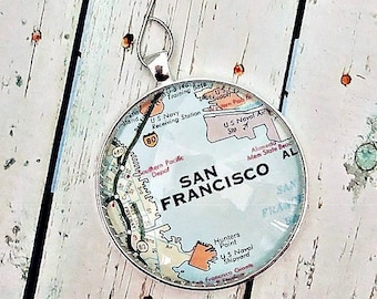 Adorno de mapa de San Francisco para su árbol de viaje de Navidad