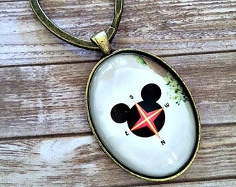 Disneyland Key Chain, Mickey Mouse, Compass Rose, Disneyland Map, Disney Keychain, Key Fob, Disney, Disney Key Holder, Disney Key Ring