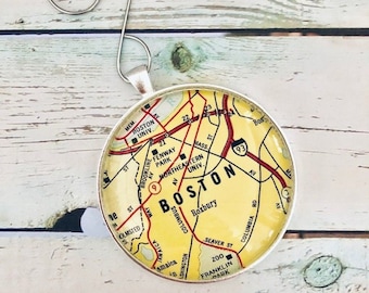 Boston Ornament, Fenway Park Ornament, Red Sox, Map Ornament, Travel Tree, Holiday Decor, Ornament, Map Gifts, Travelers, Free Shipping
