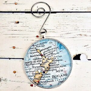 New Zealand Ornament, Auckland, Wellington, Christchurch, Rotorua, Map Ornament, Ornaments, Christmas Ornament, Travel Tree, Newlywed Gift