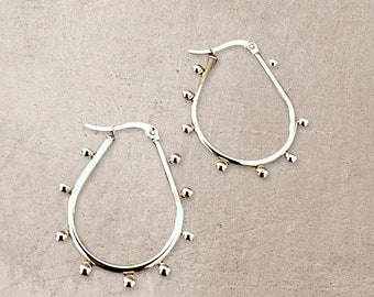 Gold Plated Dotted Hoop Earrings, Hypoallergenic & Lightweight for Sensitive Ears, Gold Plated Stainless Steel Minimalist Hoop Earrings