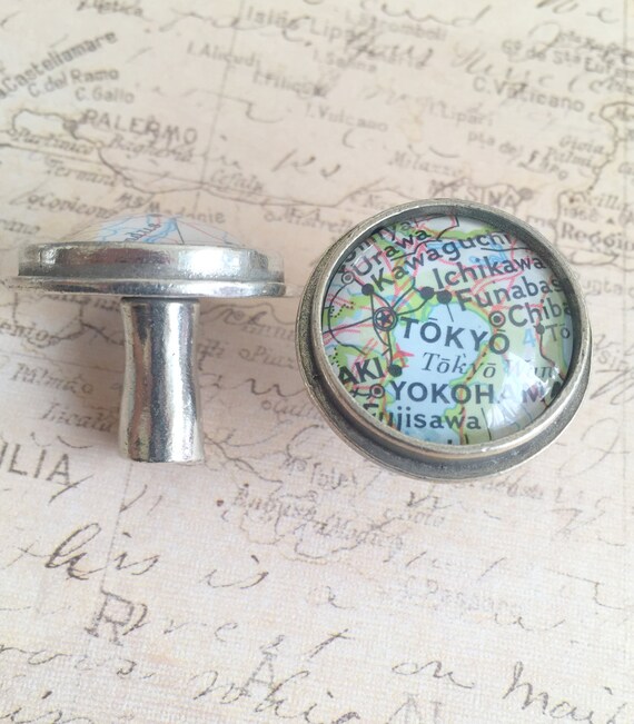 Items similar to Vintage Map Drawer Knobs You Choose
