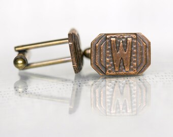 Letter W Cufflinks, Art Deco, Custom Cufflinks, Brass Cufflinks, Choose Any Initials - Weddings, Father's Day Gift - Personalized Cufflinks