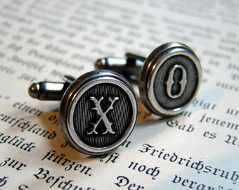 XO Cufflinks, Valentines Day, XO, Hugs and Kisses,  Letter Cufflinks, Wedding Cufflinks, Groomsmens Gifts, Made to Order - Antiqued Silver