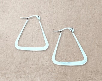 Triangle Hoop Earrings, Stainless Steel Flattened Hoop Earrings, Minimalist Jewelry, Lightweight & Hypoallergenic for Sensitive Ears