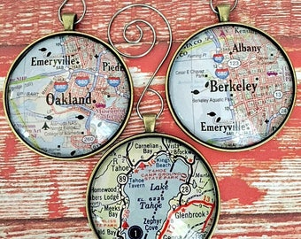 California Map Ornaments, Oakland  Map Ornament, Lake Tahoe Map Ornament, Berkeley Map Ornament