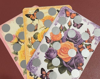 Set of 3 A7 size butterfly and rose themed scratch offs