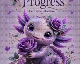 Three A5 purple axolotl challenges with a cover page