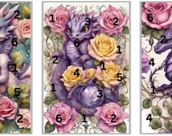 Set of 3 A7 size butterfly, dragon, and rose themed scratch offs