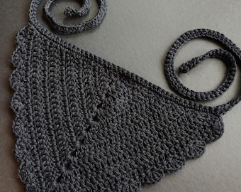 Black Headscarf, Hand Crochet Bandana, Headscarf