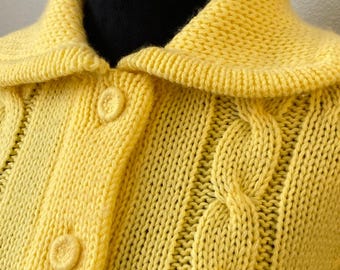 Y2k 'april Cornell' Yellow Cable Knit Cardigan Sweater / Large - Etsy