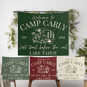 Tapiz de Camp Bachelorette: Decoración personalizada "Último camino antes del velo"