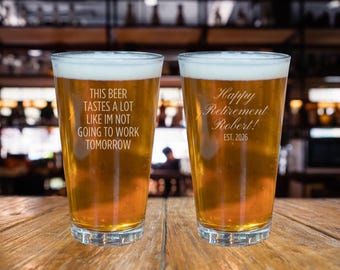 Personalized Retirement Beer Glass, Funny Coworker Gift