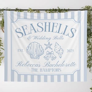 Seashells and Wedding Bells Bachelorette Party Banner Personalized Beach Bachelorette Backdrop Coastal Bachelorette Party Decor Tapestry