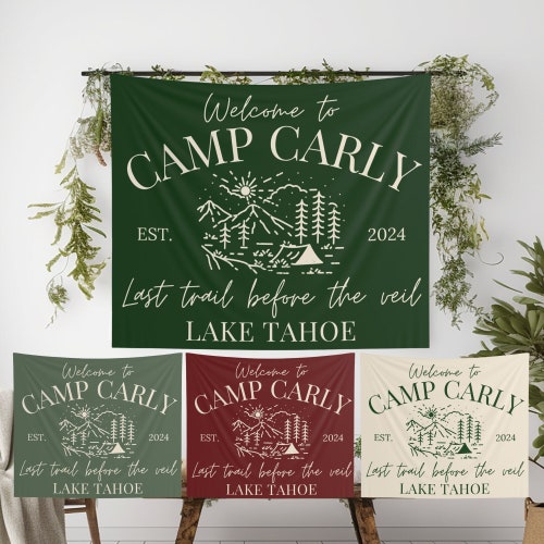 Tapisserie Camp Bachelorette : décoration personnalisée Last Trail Before the Veil