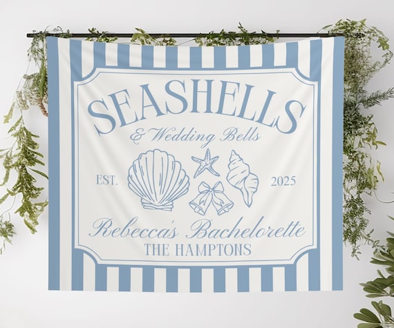 Seashells Wedding Bells Bachelorette Party Banner: Coastal Tapestry Backdrop