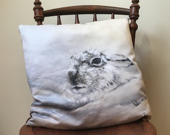 Mountain Hare cushion cover from original artwork, vegan suede