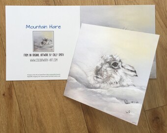 Mountain Hare blank greetings card.  Scottish wildlife fine art