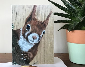 Red Squirrel Greetings Card | Blank Card | Peek-a-Boo | Squirrel artwork