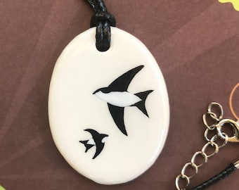 House Martin | Hand Painted Jewellery | Ceramic Pendant | Bird Pendant | Wearable Art