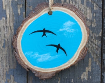 Swifts hand painted on wood slice