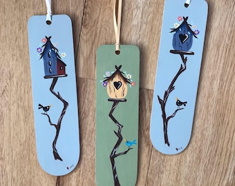 Bookmarks | Birds and Birdhouses | Hand Painted | Birch Ply